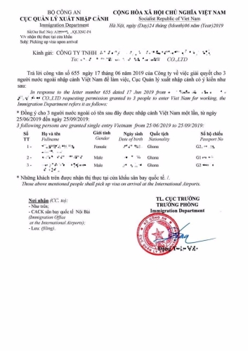 Công văn nhập cảnh Việt Nam